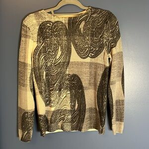 Talbots Petites- cashmere, MedPetite, cream, gray black, Paisley Sweater,